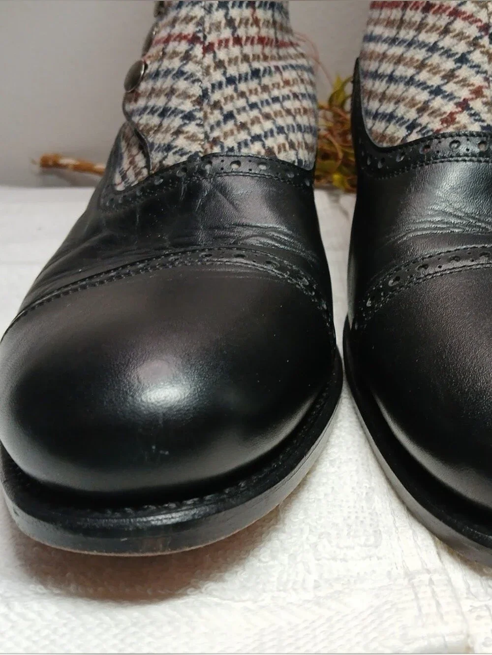 Taft Black Leather & Houndstooth Ankle Boots